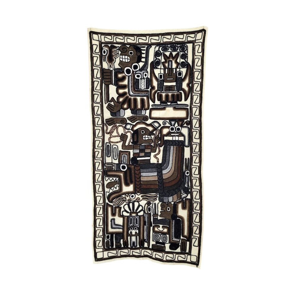 Handmade Peruvian Aztec Mayan Boho Folk Art Woven Wall Hanging Neutral Tones - Picture 1 of 11